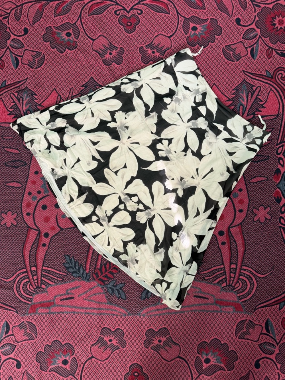 Banana Republic Black Scarf with Cream Floral Print